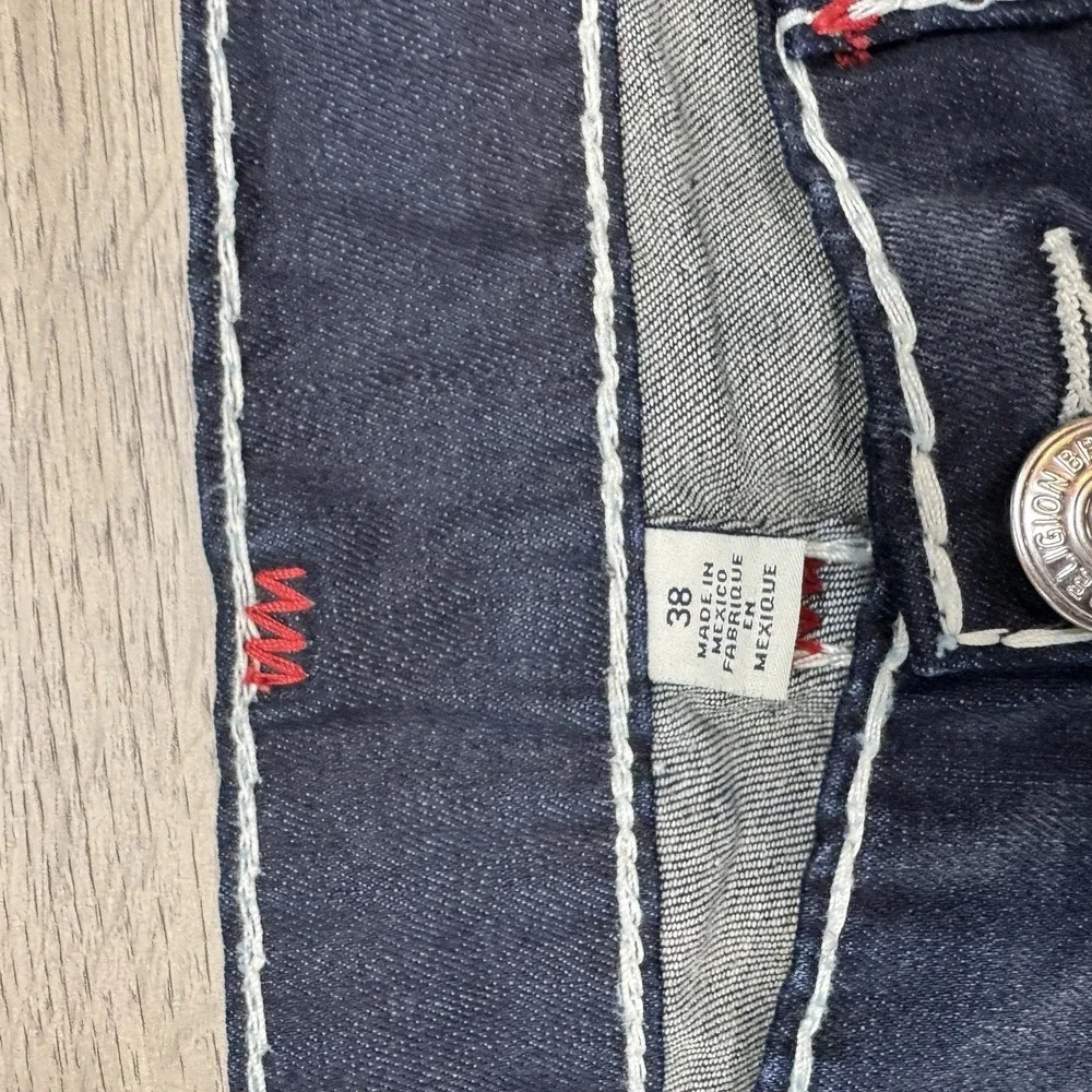 True Religion Ricky Super T Jeans Men's Sz 38 Dark Wash Thick Stitch Whisker